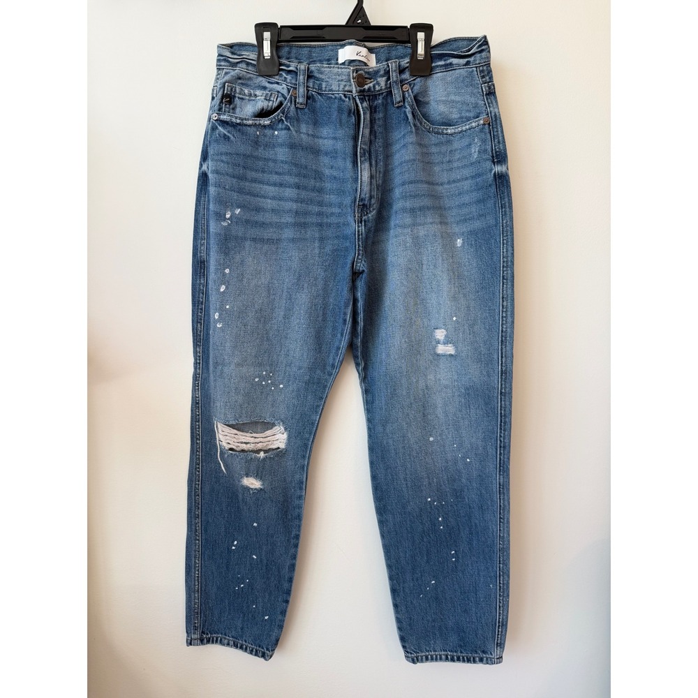 KanCan High Rise Distressed Mom Jeans Medium Wash Paint Splatter KC7379M 9/28